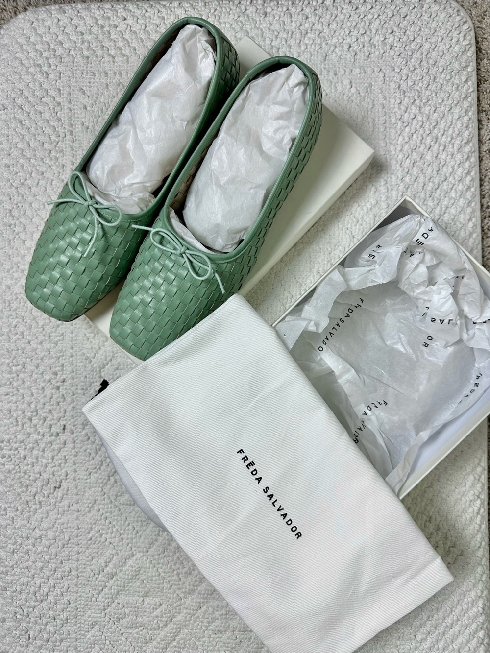 NWT: Freda Salvador Jada Woven Ballet Flats in Sage size:11